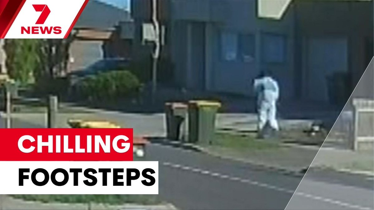 The chilling footsteps of an accused killer have been caught on a home security camera with police charging a 50-year-old man with the murder of an Epping mother. 

7NEWS has obtained footage which appears to show the suspect wearing a white hazmat suit - heading to the victim's