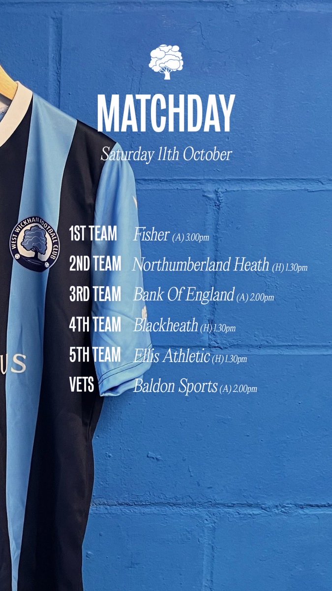 Good luck to the 1XI who take on <a href="/FisherFC/">Fisher FC</a> in the <a href="/KentFA/">Kent FA ⚽</a> Senior Trophy today!

Today’s fixtures below 🌳