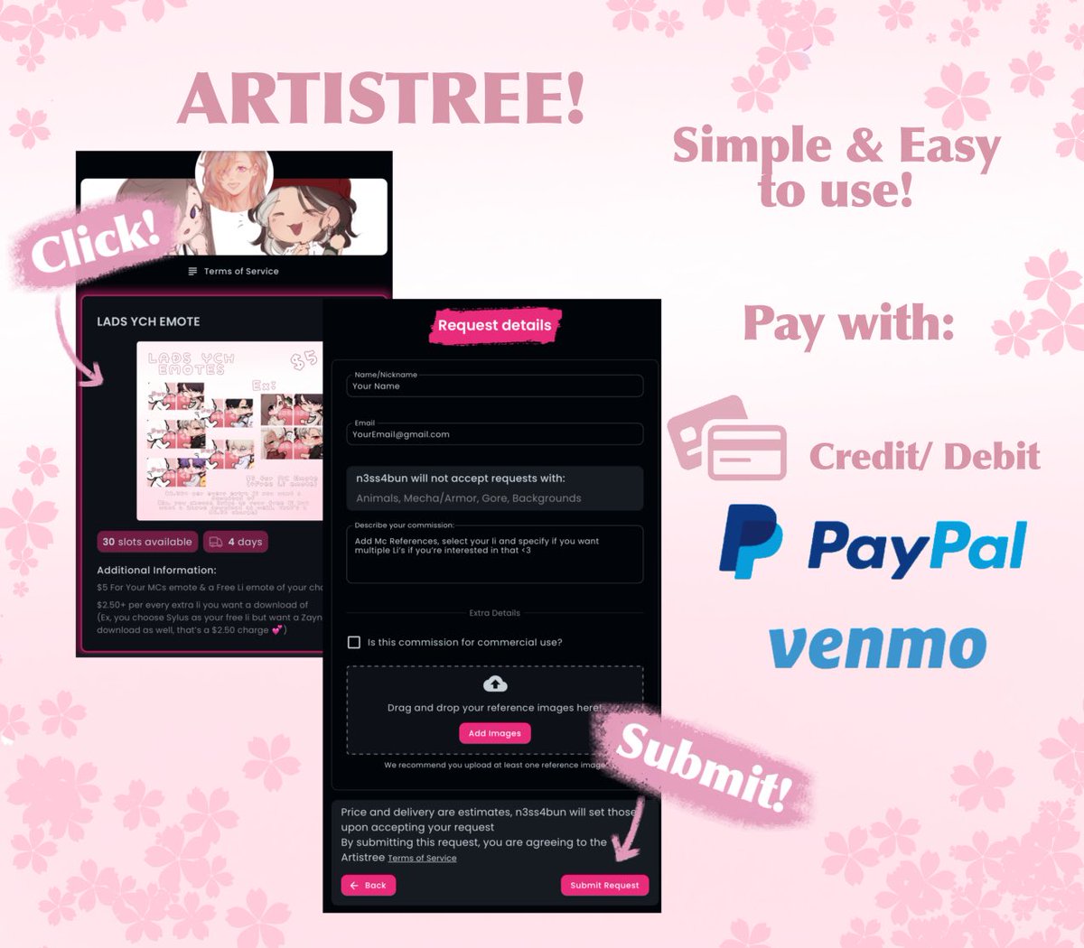 $5 YCH COMMISSIONS, RT appreciated 💕

Pick out your favorite li and have a matching emote with him and your Mc! 

These are quite simple and cute, at a price of just $5 you’ll get your own Mc emote with a choice of any One of the Li’s for free! If you wish to have multiple Li