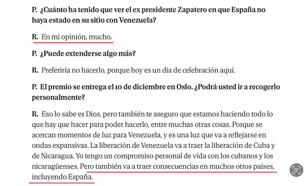 María Corina Machado sobre Zapatero y España. 

Vía <a href="/elmundoes/">EL MUNDO</a>