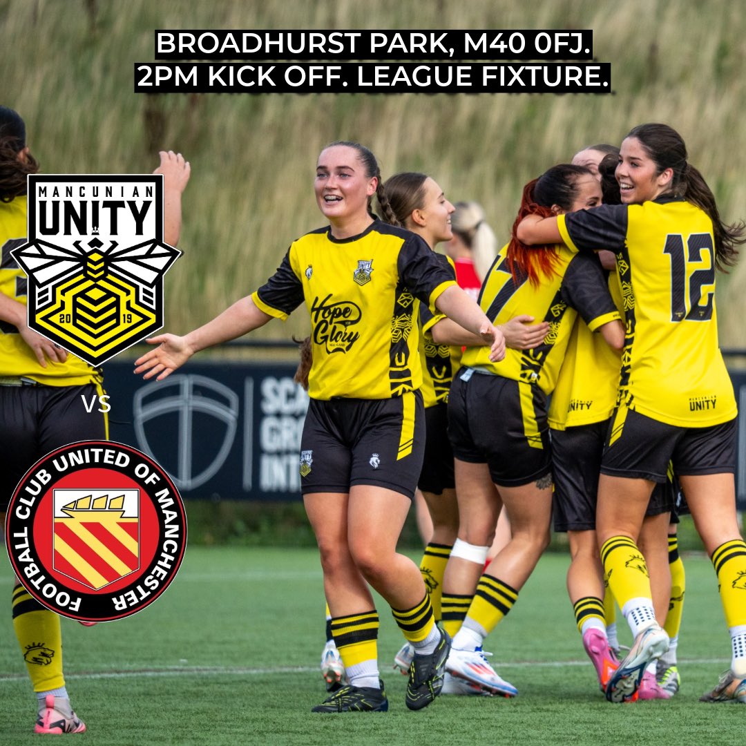MancunianUnity's tweet image. ⚽️Tomorrow we return to league action as we travel just 3 miles down Broadway to face FC United. 

📍Broadhurst Park, M40 0FJ.
⏰2pm KO.
🎫£5 Adults - £2 Concessions. 

🐝We need your amazing support to continue! We want to see and hear you!