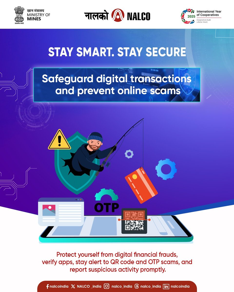 NALCO_India's tweet image. At #NALCO, we believe that #DigitalSecurity starts with each one of us. As we celebrate #NationalCyberSecurityAwarenessMonth, let’s all pledge to keep our #DigitalWorld clean, safe, and secure. Together, we can protect our data, safeguard our privacy, and build a stronger, safer…