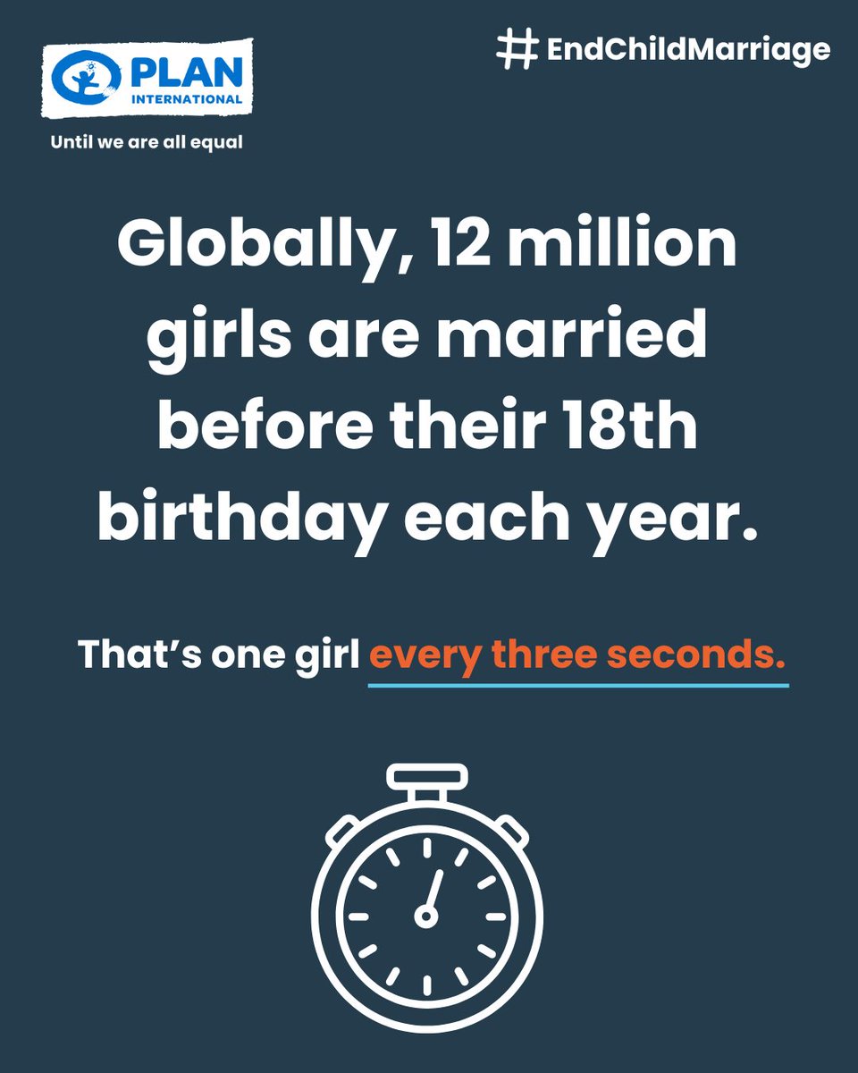 Every 3 seconds, a girl is married somewhere in the world. Stand with girls to say #EndChildMarriage. Join the movement and amplify girls' voices demanding their right to choose their own futures. 💍❌. #InternationalDayOfTheGirl
plan-international.org/campaigns/end-…