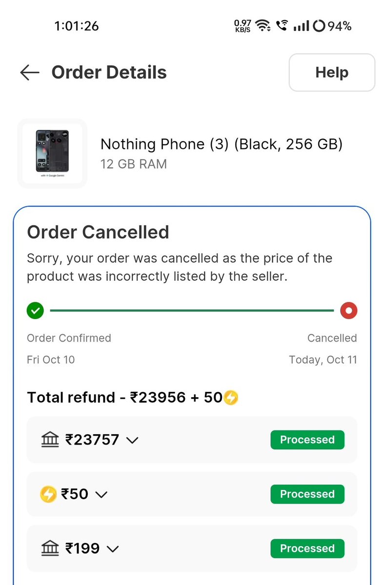 yabhishekhd's tweet image. Flipkart sellers are now cancelling Nothing Phone 3 orders placed yesterday at ₹26K. Lucky are those who bought it via Flipkart Minutes and got theirs delivered last night.