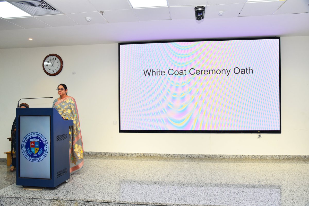 sgrduhs's tweet photo. The MBBS Batch of 2025-26 at Sri Guru Ram Das Institute of Medical Sciences &amp; Research dons their white coats, stepping boldly into a future filled with commitment, responsibilities, challenges and the promise of healing. 
#medical #students #whitecoat #ceremony https://t.co/W8mrxcc2Ab