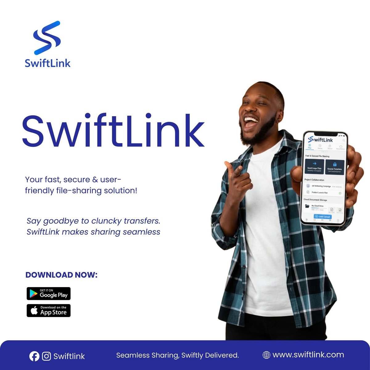 EFFOT077's tweet image. Tired of failed uploads and slow transfers? ⚡️  
Say hello to *SwiftLink* fast, secure, and reliable.  
I designed the logo + social media visuals for this launch clean, bold, and built for speed.  
Try it. Trust it. Transfer with ease. 
#SwiftLink #DesignDrop #TechLaunch #Fast