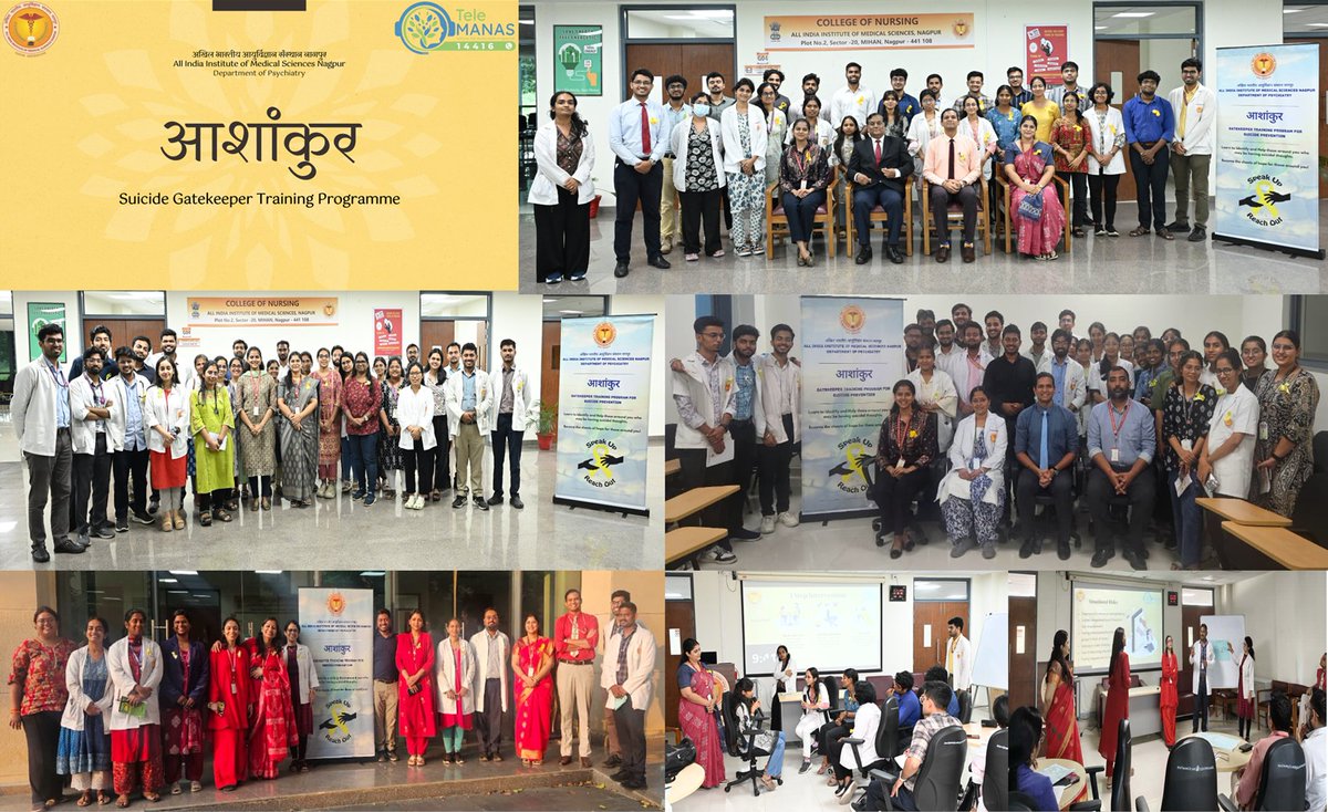 AIIMS Nagpur (@aiimsnagpur) on Twitter photo AIIMS Nagpur observed #WorldSuicidePreventionMonth with the 2nd annual 'आशांकुर-Gatekeeper Training Programme' by the Dept of Psychiatry under the guidance of ED, Dr <a href="/Prashant_PJoshi/">Dr Prashant P. Joshi</a>
🎗️80 students & faculty trained to Identify, Listen & Refer peers in distress #SuicidePrevention AIIMS Nagpur observed #WorldSuicidePreventionMonth with the 2nd annual 'आशांकुर-Gatekeeper Training Programme' by the Dept of Psychiatry under the guidance of ED, Dr <a href="/Prashant_PJoshi/">Dr Prashant P. Joshi</a>
🎗️80 students & faculty trained to Identify, Listen & Refer peers in distress #SuicidePrevention