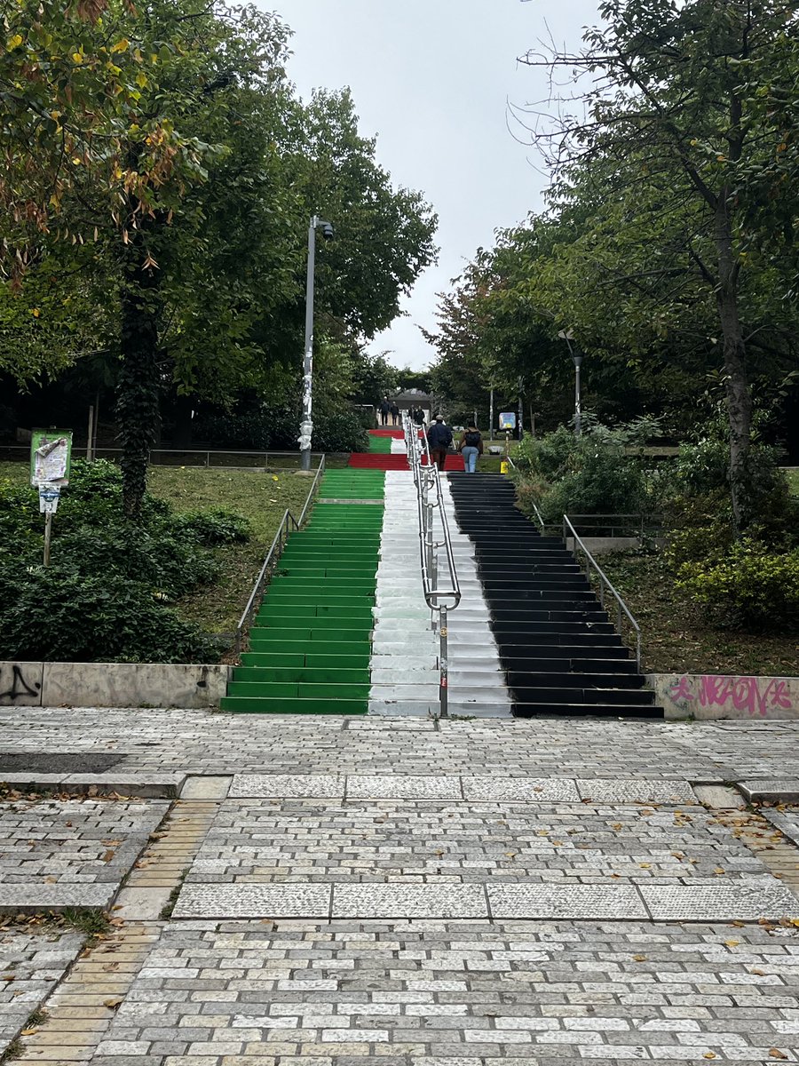 lyoncap's tweet image. 🇵🇸 Deux immenses drapeaux palestiniens ont été peints sur les escaliers du jardin de la Grande Côte à Lyon Croix Rousse 

#lyon #gaza #Palestine