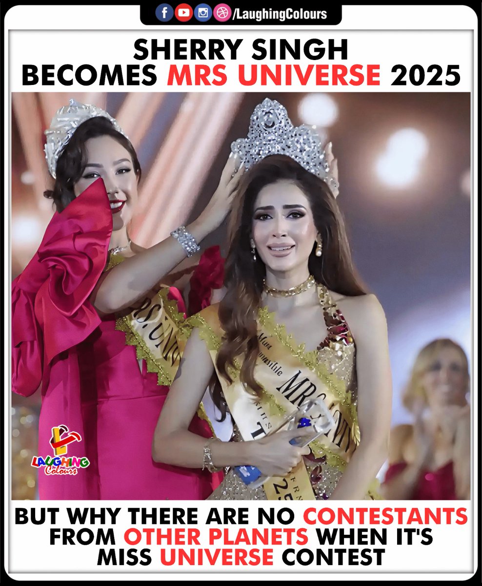 LaughingColours's tweet image. Mrs Universe crown won 👑

#SherrySingh #MrsUniverse2025 #BeautyPageant #Winner #Pride #Glamour