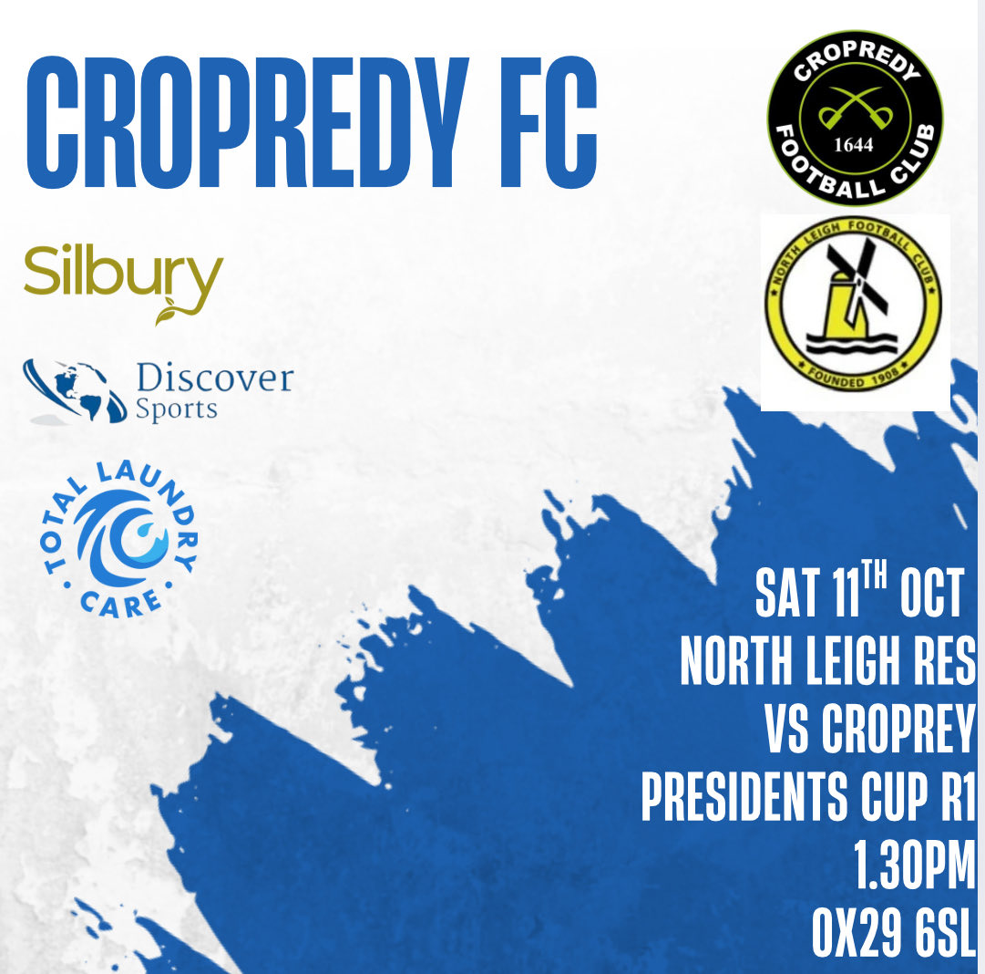 Cup action today as travel to North Leigh Reserves in the Presidents Cup