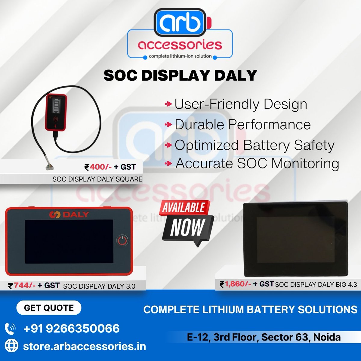 arb_ltd's tweet image. 🔋 Battery Indicators &amp;amp; SOC Displays⚡

✨ Battery Indicator 
✨ JBD SOC LCD Display – RS485 &amp;amp; UART (Small), Big UART Version
✨ DALY SOC Display – Square 3.0, and Big 4.3 

🛒 Buy Now: 
store.arbaccessories.in/category/batte…

#Arbaccessories #EVParts #BatteryDisplay #SOCDisplay #JBD #DALY #EV