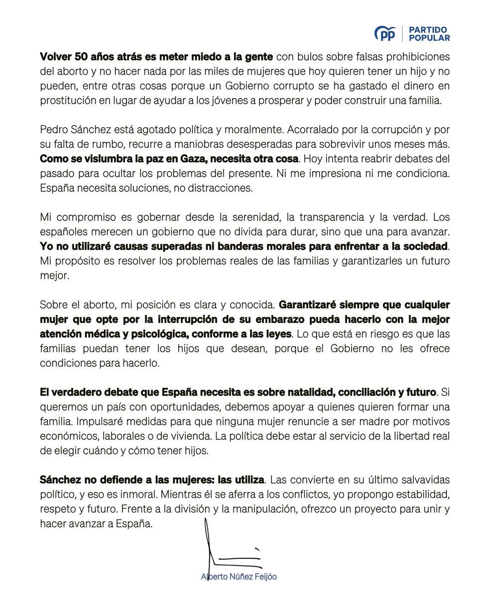 Carta abierta de Feijóo a Sánchez. En ella describe su postura sobre el aborto.

Bastante contraria a la de Ayuso...

A mí entender y de cara a la galería, deberían ponerse de acuerdo.