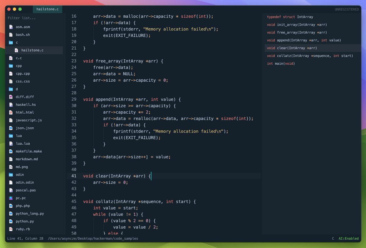 asyncze's tweet image. A minimal outline panel with syntax highlighting without parsing a tree.
Working on enabling this for large files (100k+ lines).