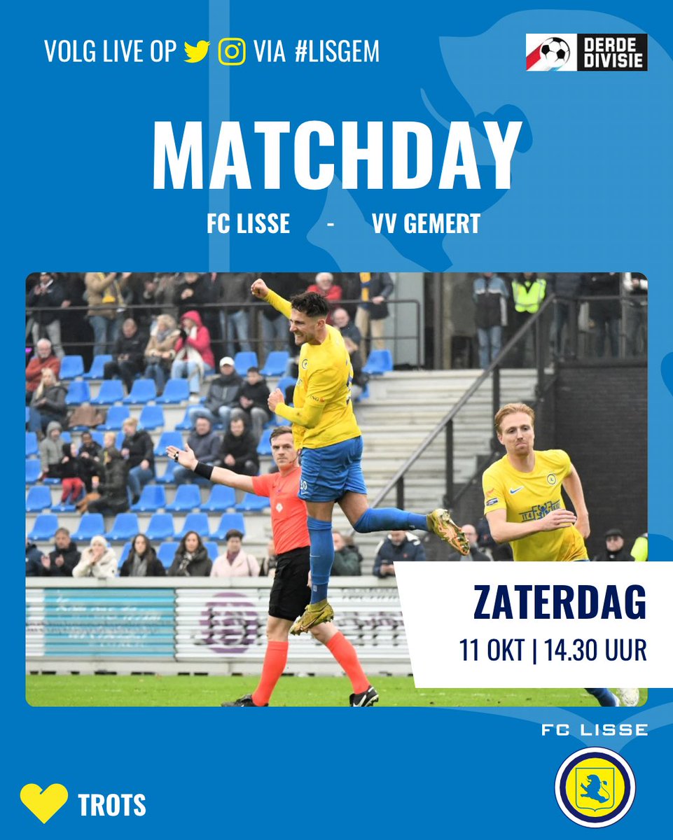 ⚽️ MATCHDAY | 🟡🔵 ⚔️ ⚫️⚪️  | #LISgem <a href="/vvgemert/">vv Gemert</a> 

🎙️ Verslag van de wedstrijd te beluisteren bij <a href="/omroepbo/">Bollenstreek Omroep</a> met onze verslaggever Jankees Faas 🎙️