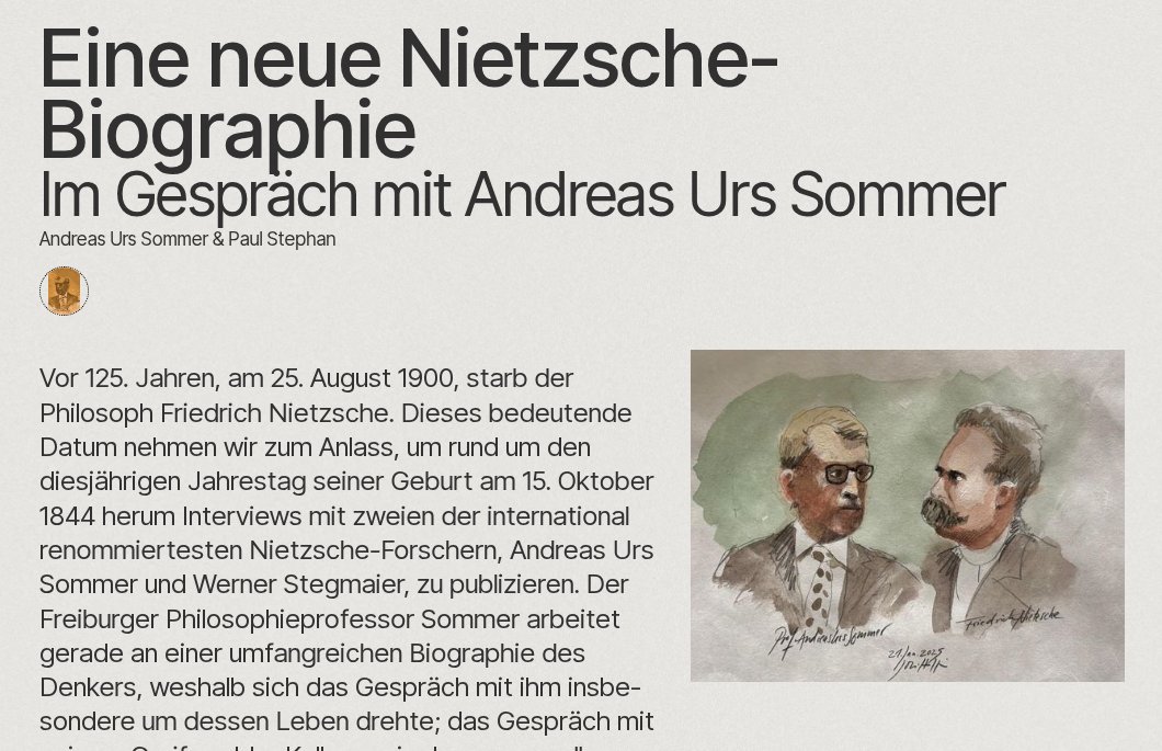 Paul Stephan spricht mit Andreas Urs Sommer über dessen nächstes Jahr erscheinende Nietzsche-Biographie.

&lt;nietzsche-poparts.ch/posts/eine-neu…&gt;