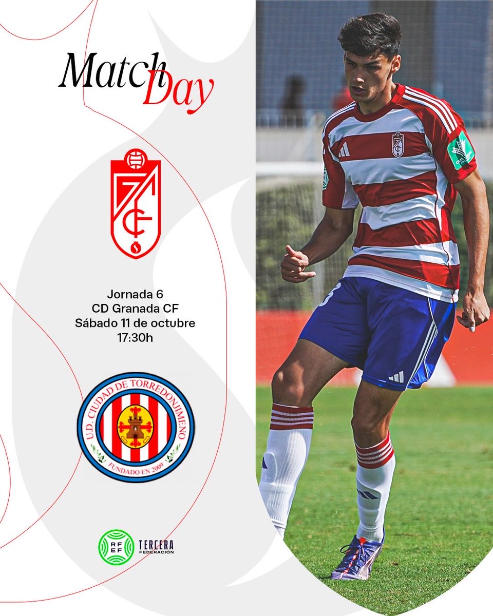 ❤️ 𝐌𝐀𝐓𝐂𝐇 𝐃𝐀𝐘 🤍

🏆 Tercera RFEF
⚔️ Jornada 6
🆚 UD Ciudad de Torredonjimeno 
⌚️ 17.30 h.
🏟 Ciudad Deportiva del Granada CF

#RecreGranadaTorredonjimeno
