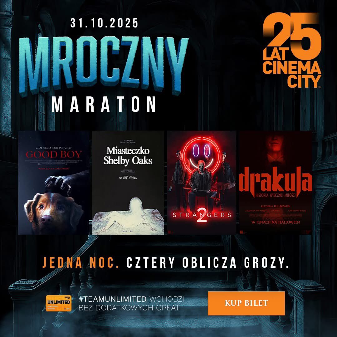 Na Halloween mamy dla Was nie jeden, a 2 maratony do wyboru! 😎 

Mroczny maraton Halloween 💀
👉cinema-city.pl/filmy/mroczny-…

Upiorny maraton Halloween 👻
👉cinema-city.pl/filmy/upiorny-…

📅 DATA: 31.10.2025
📍 GDZIE: Wybrane lokalizacje
💳 #TeamUnlimited wchodzi bez dodatkowych opłat