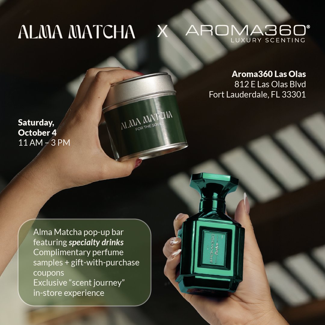 ✨Experience the perfect one-of-a-kind blend of flavor and fragrance!✨
Join us this Saturday, October 4th, from 11am–3pm at our showroom in Las Olas for an exclusive pop-up with Alma Matcha.🍵🌿
🌿RSVP➡️ lnkd.in/ecgXEtPM
📍812 E Las Olas Blvd, Fort Lauderdale, FL 33301