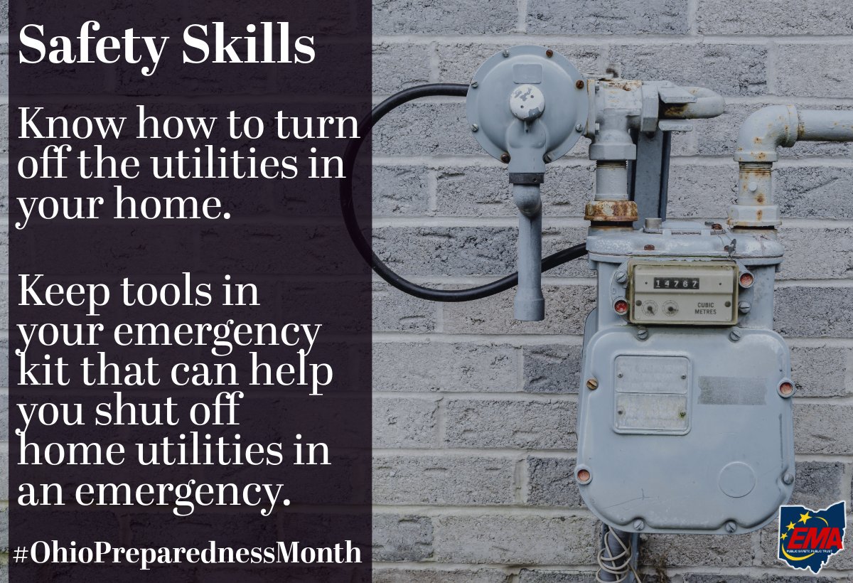 Ohio_EMA's tweet image. When seconds count, knowing how to shut off your water and electricity can prevent damage, reduce hazards, and keep your loved ones safe. Learn more about Ohio Preparedness Month: bit.ly/3JJIxLE