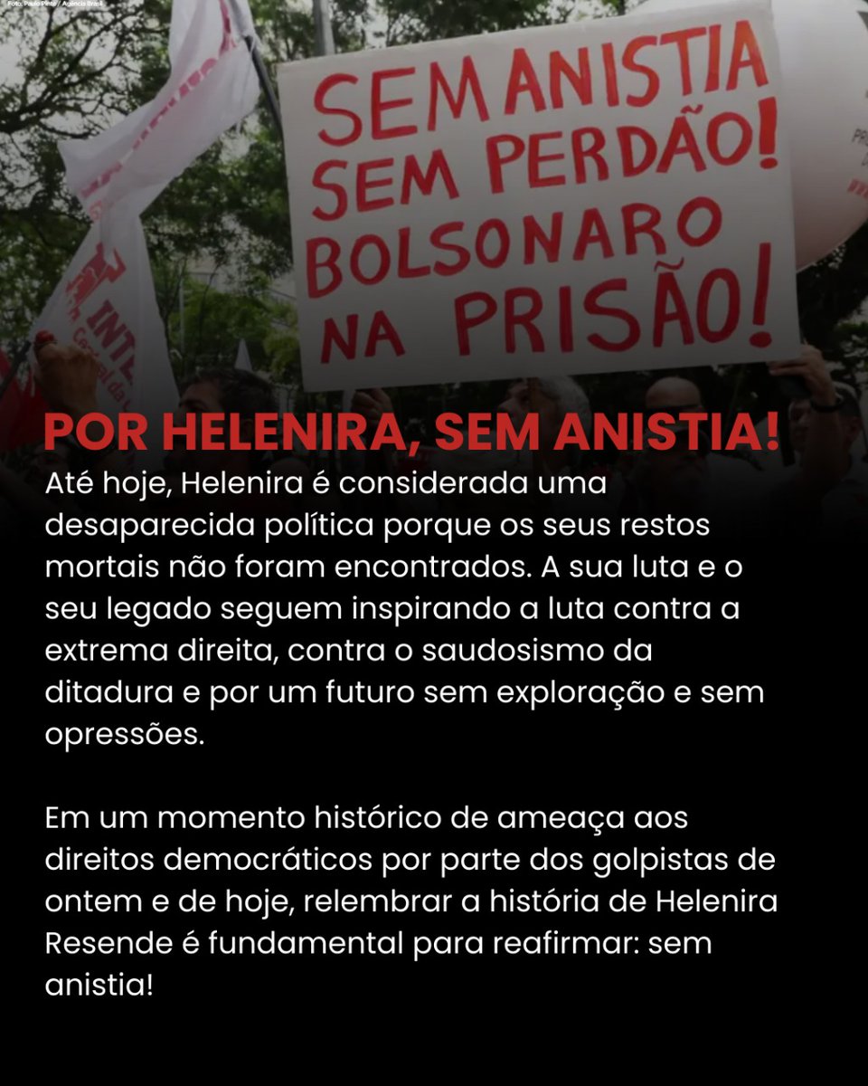 Há 53 anos, Helenira Resende era capturada, torturada e assassinada pela ditadura. Foi uma jovem militante que acreditava em um mundo socialista e na luta do povo. Relembramos a sua luta e reafirmamos que lutamos para que todos os golpistas, de ontem e hoje, estejam na cadeia!