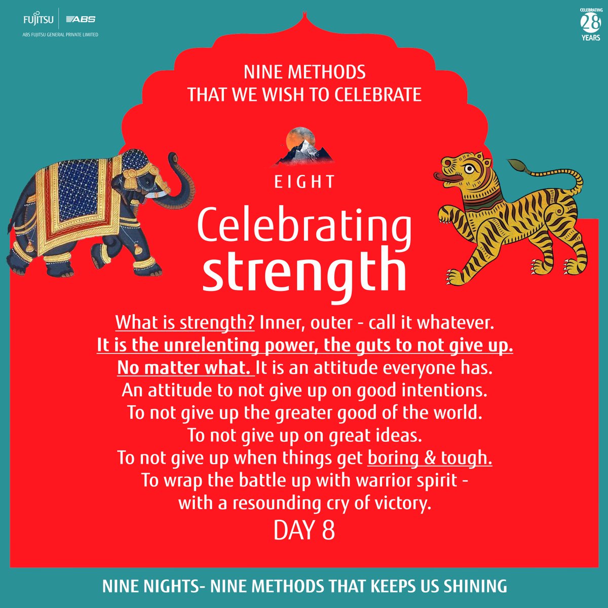 AbsFujitsugen's tweet image. Strength is not in riding an elephant but in facing a tiger head-on. It’s the warrior spirit, the core that fuels us till the battle is won. This Navaratri, we salute the strength that gives meaning to every breath!

absfujitsu-general.com

#Navaratri2025 #ABSFujitsuGeneral