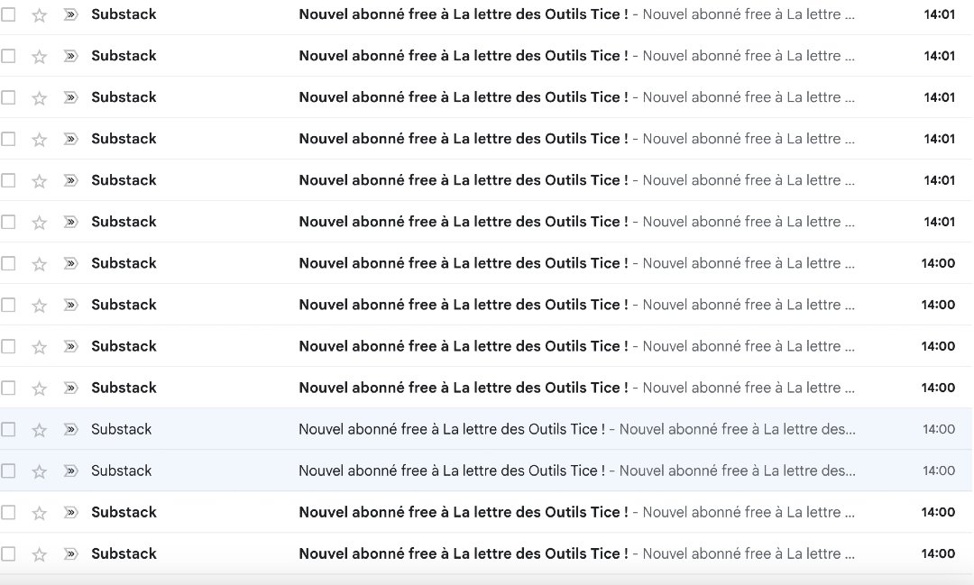 Quand tu as toute une classe qui s'abonne à la lettre des Outils Tice à la reprise des cours ;-)
Bienvenue 25 fois et 25 fois merci.
Vous aussi pouvez vous abonner gratuitement -) f.mtr.cool/muwzyrsxlu