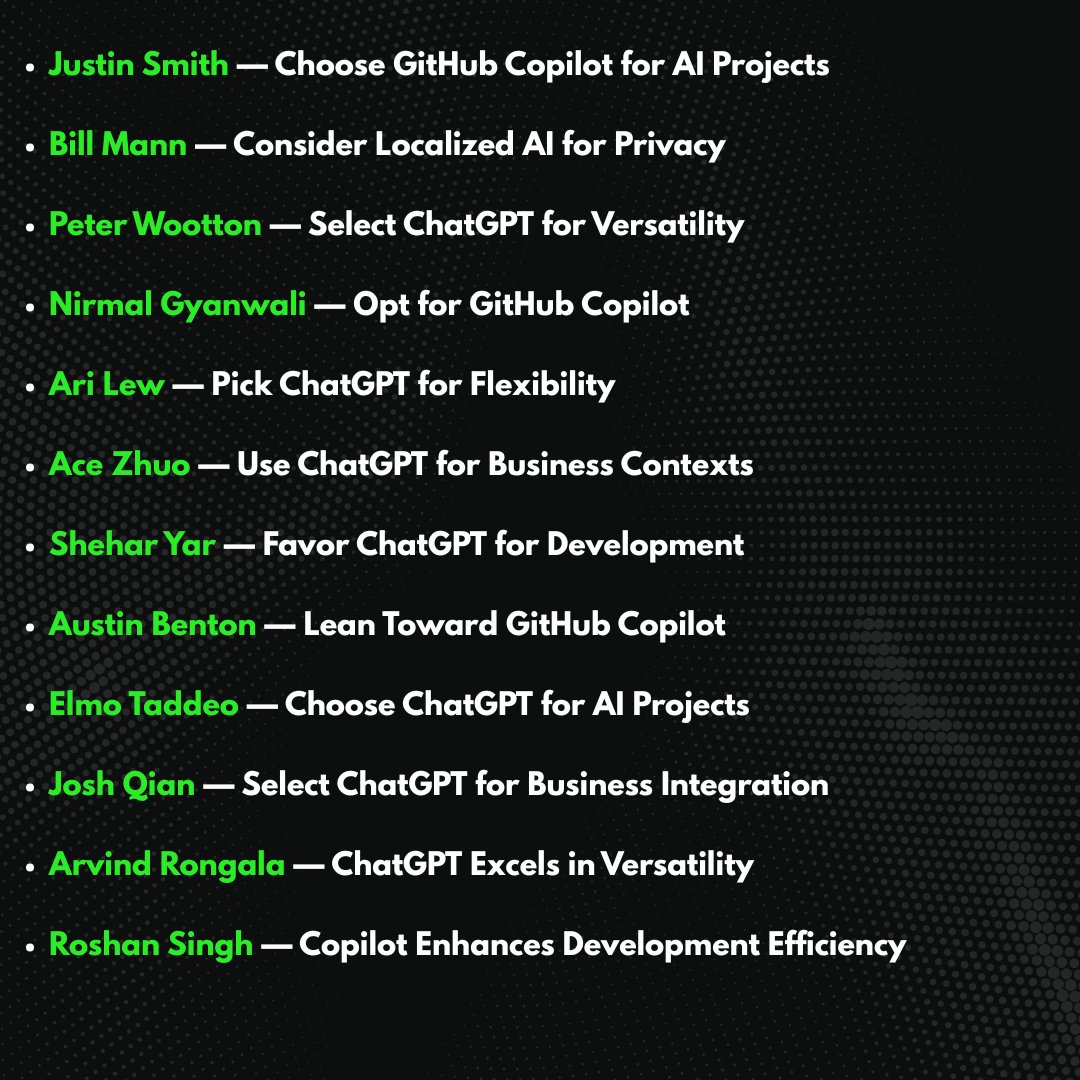 cplusapp's tweet image. AI tools are being compared closely by experts, each highlighting unique strengths.
Here are the 12 insights which might help you!

These perspectives show how experts weigh flexibility, privacy, and efficiency differently when choosing between Copilot and ChatGPT.
#ai #gpt