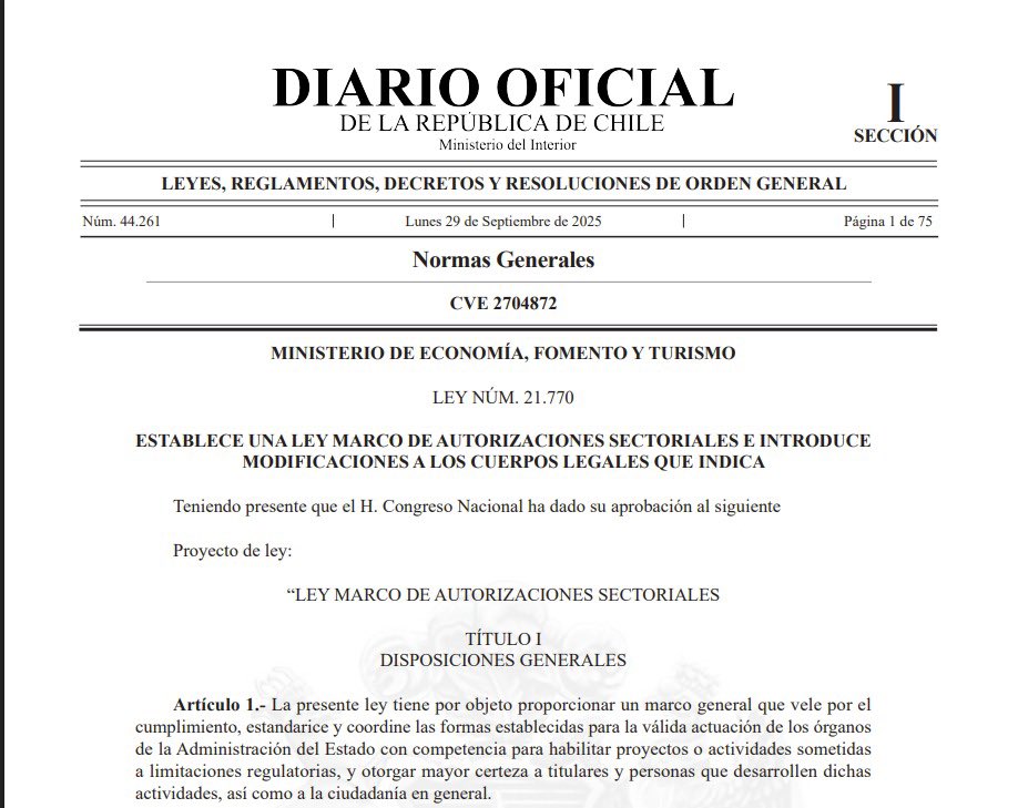 Hoy se publicó en el Diario Oficial la Ley de Permisos Sectoriales. Toda la información en diariooficial.interior.gob.cl/publicaciones/…
