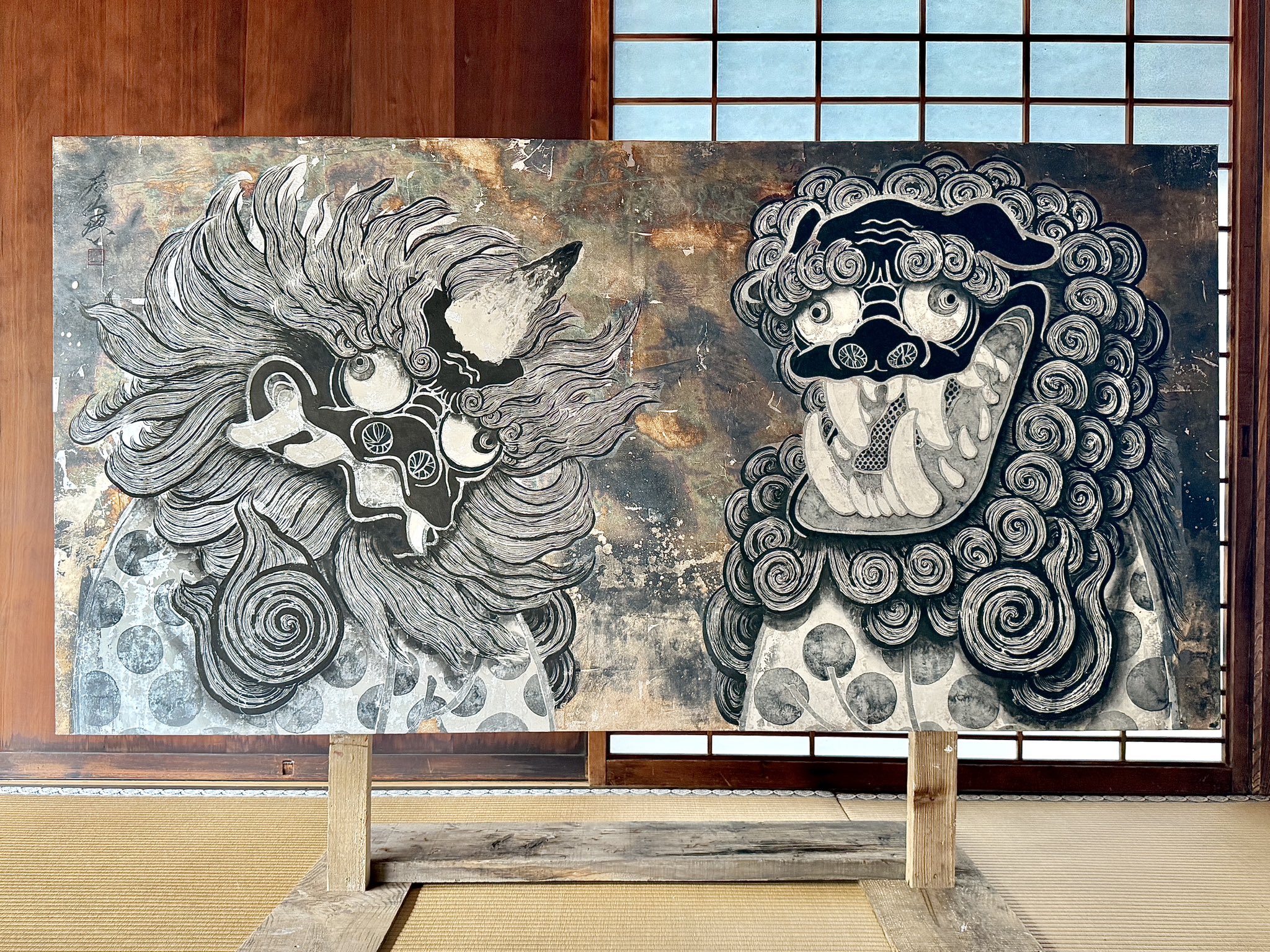 絵画 SS 青嶺円照』○SM油彩額付タテ36.3cm銀シルバー満月富士山
