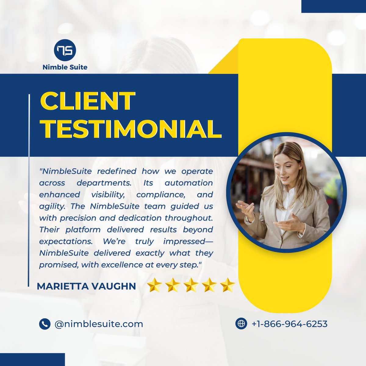 nimblesuite's tweet image. Real Impact. Real Results. 🚀
“Nimble Suite boosted visibility, compliance &amp;amp; agility—delivering beyond expectations.”
👉 nimblesuite.com | 📞 +1-866-964-6253