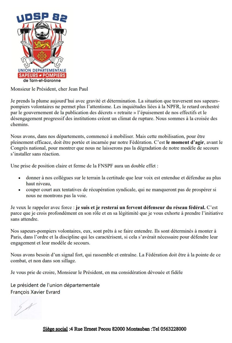 Npfr.  Lettre au président de la fnspf