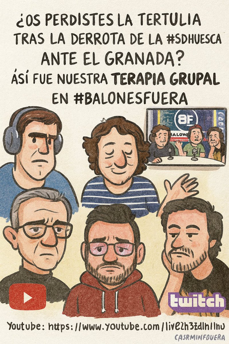 BalonesFueraSDH's tweet image. ¿Os perdisteis la tertulia tras la derrota de la #SDHuesca ante el Granada? 😓
Así fue nuestra terapia grupal para digerir el resultado en Balones Fuera 🎙️⚽️

📺 YouTube: youtube.com/live/2h3Z5dlnl…
🎥 Twitch: twitch.tv/videos/2578349…

#Huesca #BalonesFuera