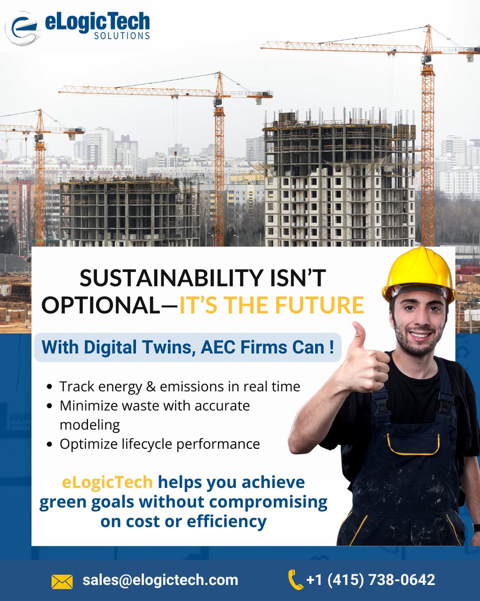 eLogicTechCAD's tweet image. 🌍 Sustainability isn’t optional — it’s the future.
With Digital Twins, AEC firms can cut waste, track energy, and optimize performance without compromising cost or efficiency.
#BIM #DigitalConstruction #ConstructionTechnology #AEC #Construction #Engineering #Architecture