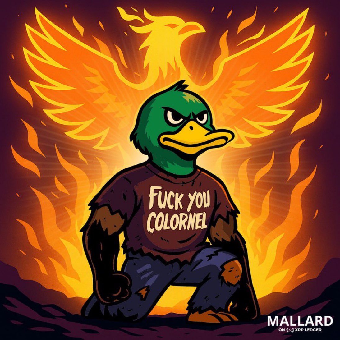 MallardXRP's tweet image. ⚠️ FINAL WARNING – 24 HOURS LEFT ⚠️

🔥 70% already burned. Only 30% left to send that criminal back to the pits of hell.

Fuck you Colonel Burn back to hell where you belong. 🦆

The whitelist door closes forever in 24 hours. 🚪❌
Rebirth is near. Unity is stronger. The flock…