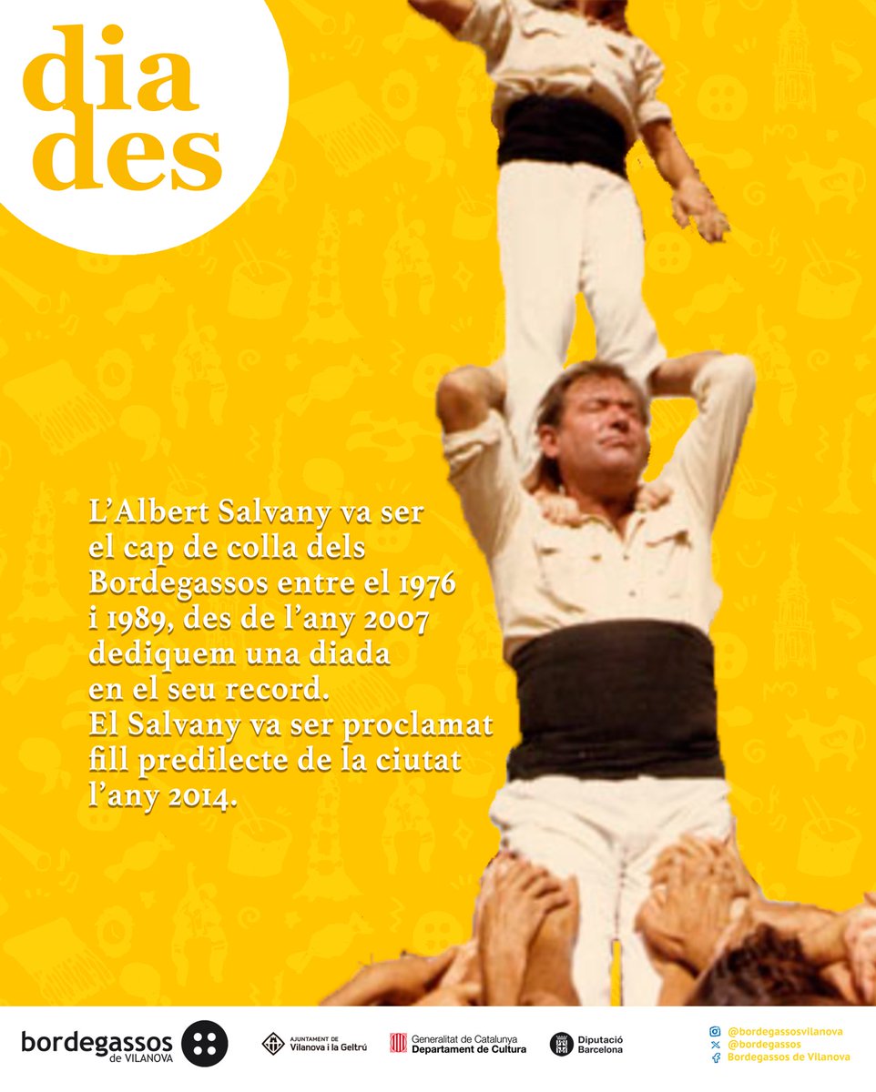 bordegassos's tweet photo. 🟡 Diumenge actuem a casa per la diada Albert Salvany!
☝️Repassem els moments més destacats d’aquesta jornada.
📅 5 d’octubre a les 11:30 h
📍 Plaça de les Cols, Vilanova i la Geltrú
👥 @XiquetsSerrallo @saballuts @borinots
#sombordegassos #devilanova #castells https://t.co/RsGoTJikNW