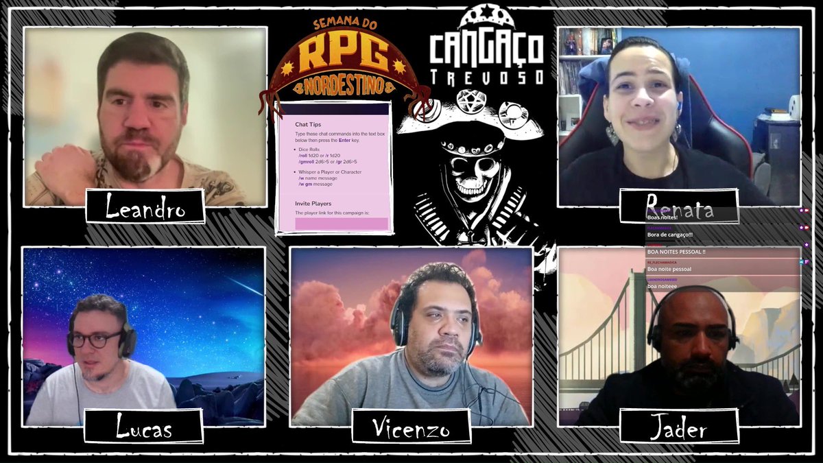 Cangaço Trevoso ☀️ Semana do RPG Nordestino ☀️ Parte 1
youtu.be/y-CksAoccGs

Venha conosco em mais um dia da Semana do RPG Nordestino, desta vez com o mestre Leandro narrando seu jogo Cangaço Trevoso para Rê, Lucas, Vicenzo e Jader.