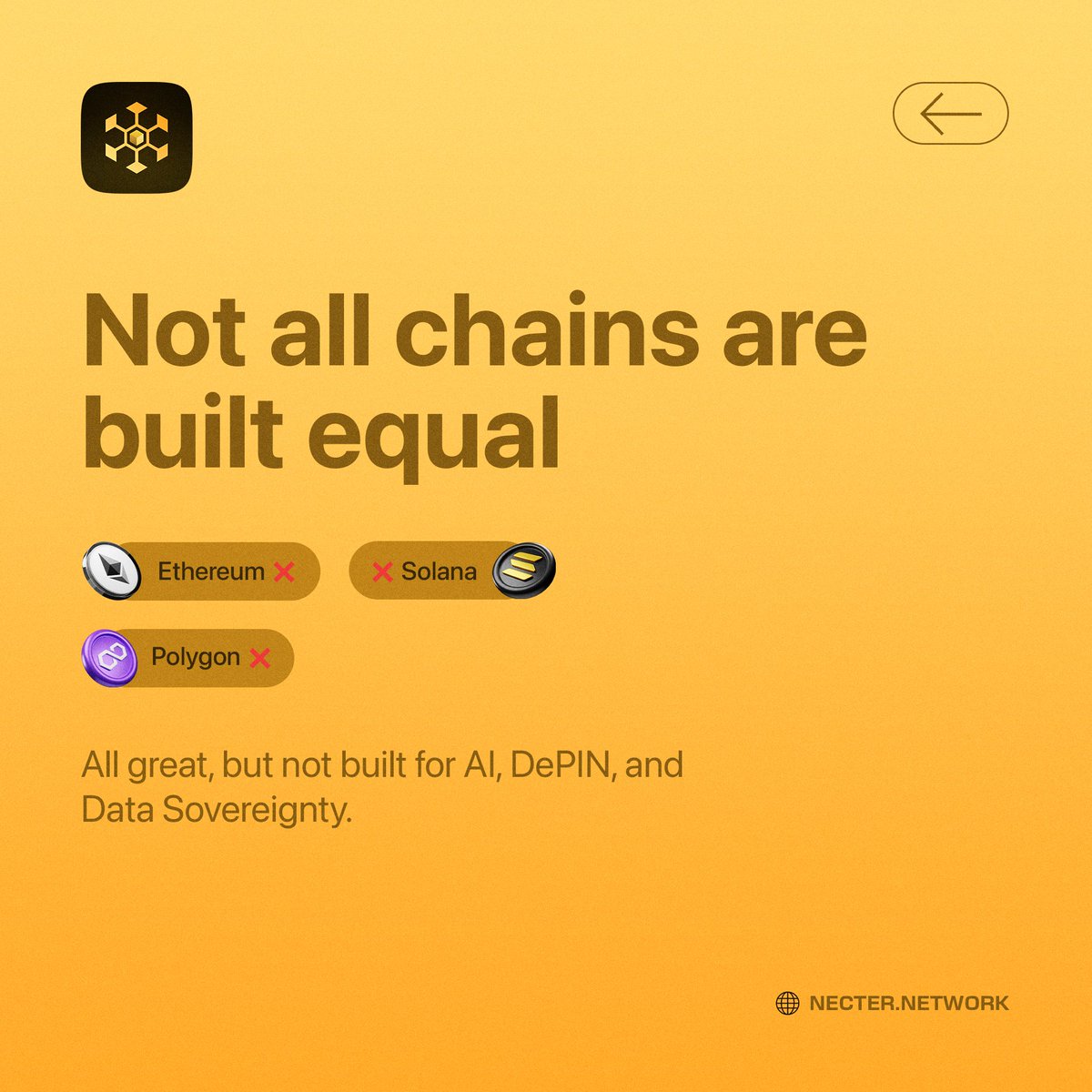 NecterNetwork's tweet photo. The last decade gave us powerful blockchains.
But the next decade needs something different.

🐝 Necter isn’t here to compete with yesterday’s chains.
It’s here to build the future:
⚡ Modular speed
🔒 Privacy-first security
🤖 AI + DePIN readiness

The Hive = where the internet evolves.

#NecterNetwork #DePIN #AI #Web3