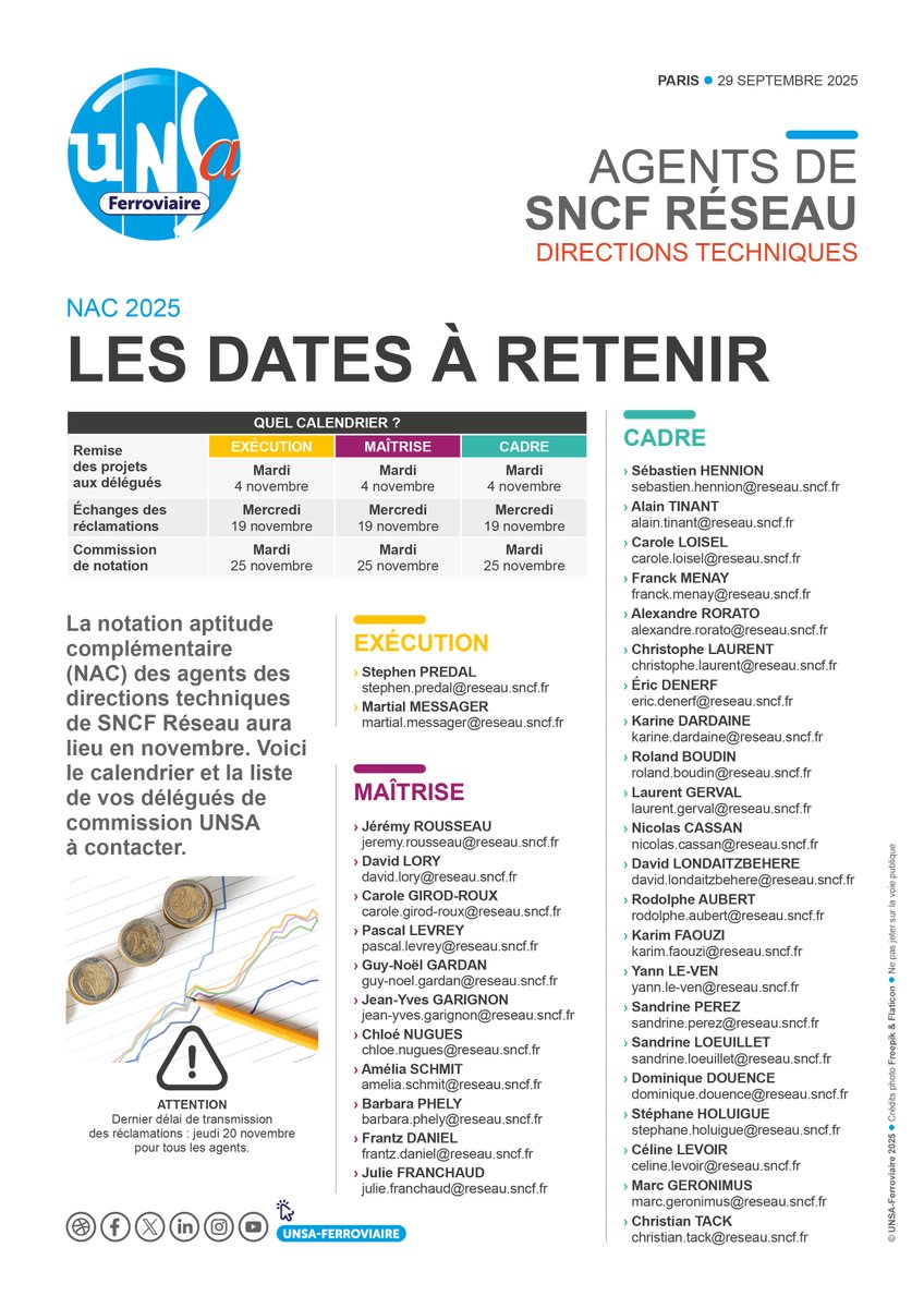 // SNCF RÉSEAU // La notation d'aptitude complémentaire des agents des directions techniques : qui contacter ❓ #NAC #DT #SNCF #UNSA 

Je clique ici ▶ tinyurl.com/3y299rx5