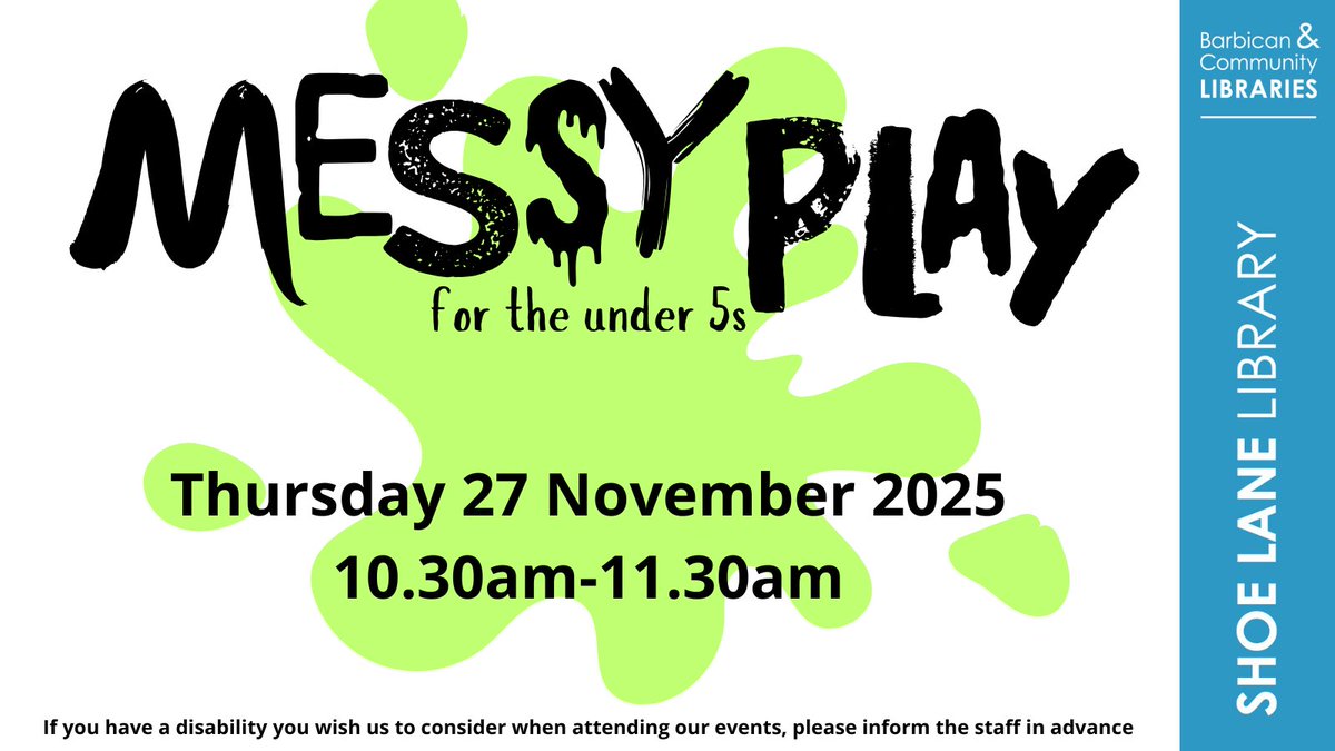 ShoeLaneLib's tweet image. Messy Play for the under 5s is back on Thursday 27 November, 10.30-11.30am in the #Library