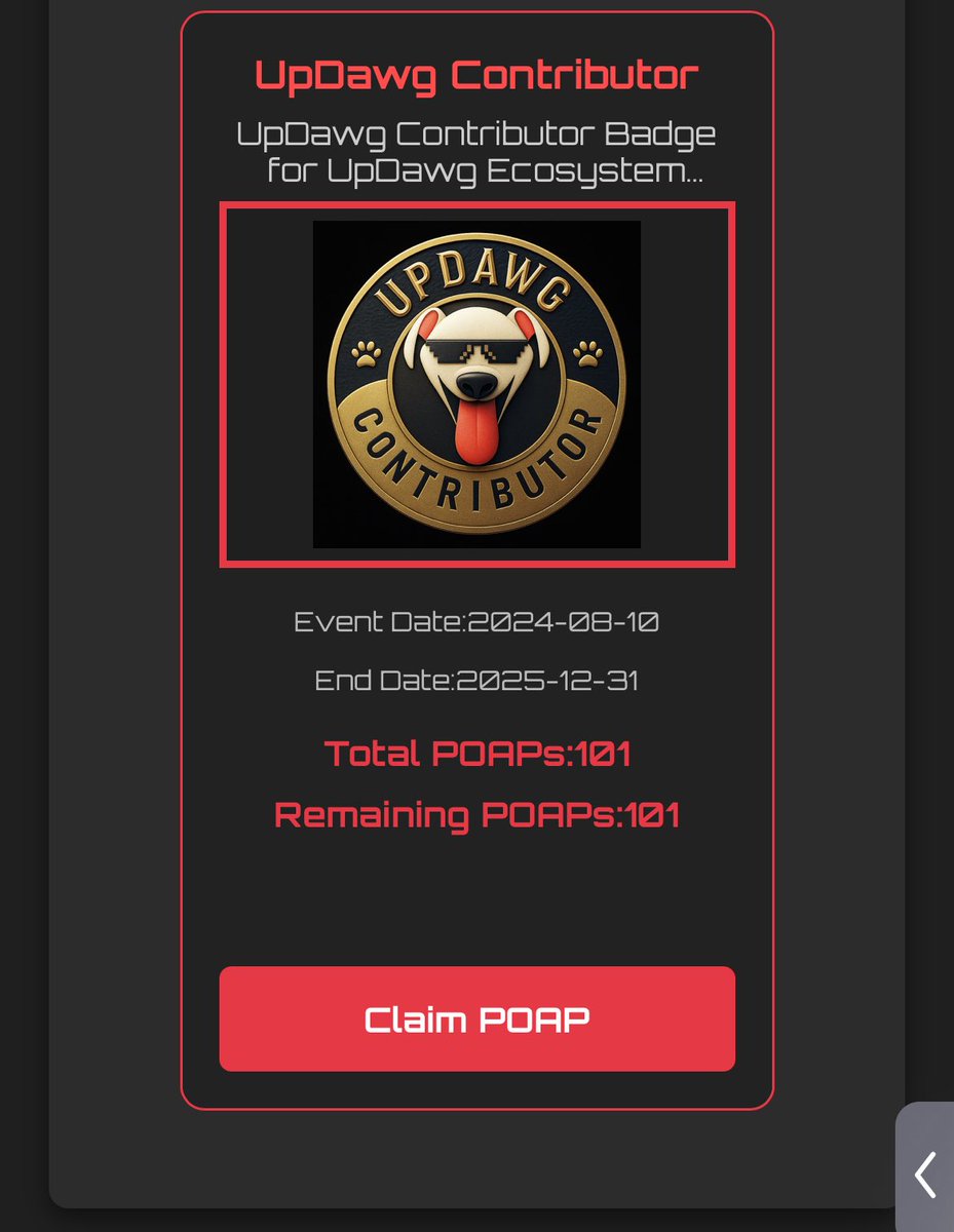 101 UpDawg Contributor POAP now available on TronsCore.com 🏅

🐾 DM me on Telegram to claim your UpDawg Contributor POAP 🎖️