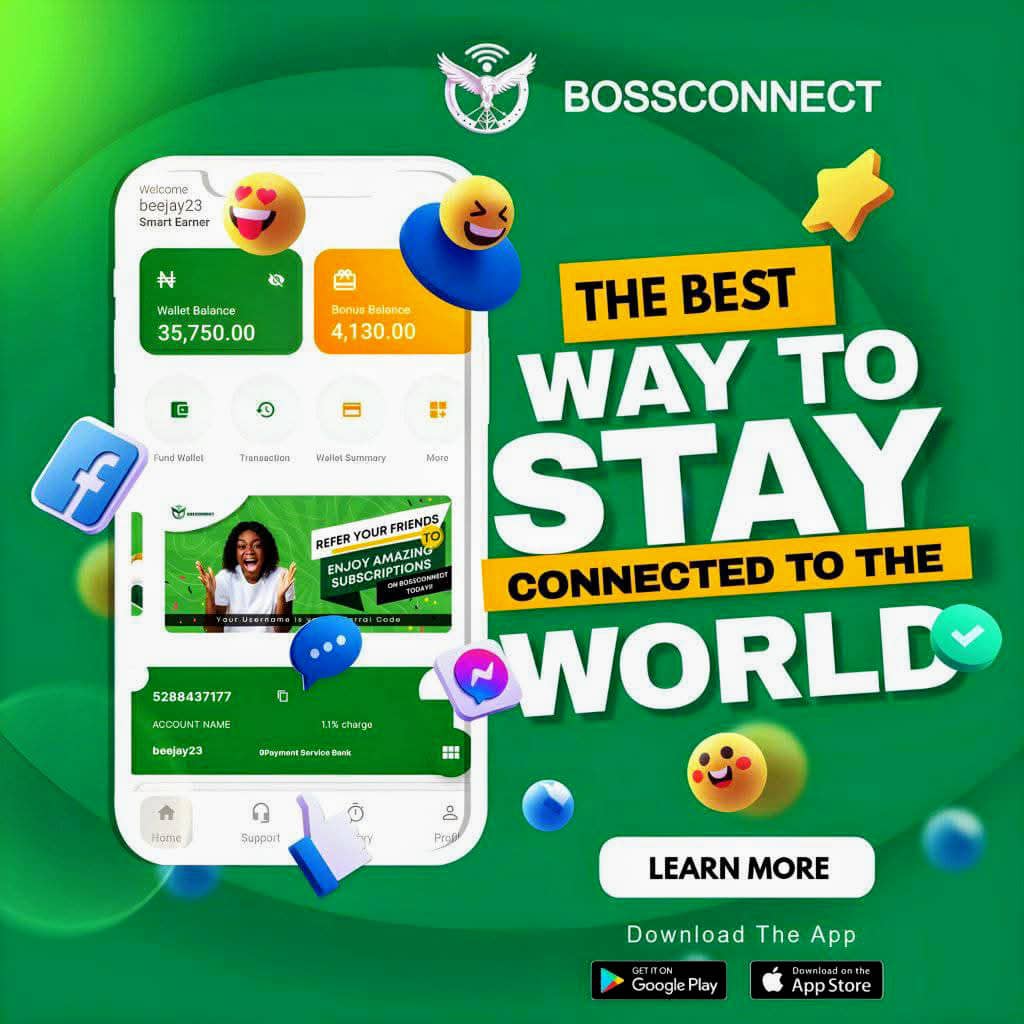 omeje79's tweet image. Business Empowerment Advert 

Introduction to  Bossconnect, your trusted source for affordable data plans across all major networks in Nigeria! We have been here since 2023... 

Whether you&apos;re looking for Airtel&apos;s high-speed unlimited plans. MTN Data, Glo plans or other flexible…