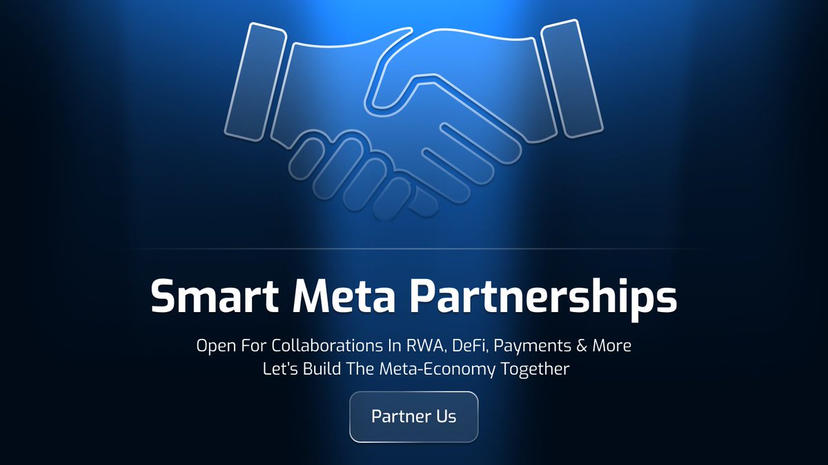 Smart_Meta_X's tweet image. 🤝 Smart Meta is open for strategic partnerships!

We’re looking to collaborate in:
✅ RWA Tokenization
✅ DeFi Integrations
✅ Stablecoin &amp;amp; Payment Use Cases
✅ Community Growth

📩 DM or connect with us to explore opportunities.
Together, let’s build the Meta-Economy.…