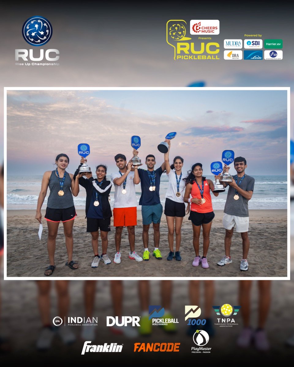 RUCfdn's tweet photo. All our winners together. Driven, determined, and standing tall 🏆⚡️

#RUC #RUCPBTB2025 #Pickleball #PickleballIndia #PickleballChampionship #PWR1000 #TimeToRise vgp golde https://t.co/0SyWUEuDzQ