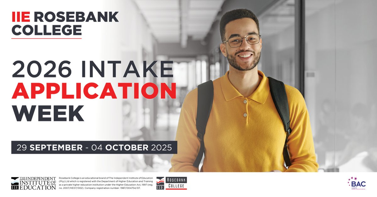 Application Week | 2026 Applications at IIE Rosebank College are open. Don’t miss the chance to secure your spot. Apply today via this link bit.ly/4nBSnOq and take the first step toward your future.

#IIERosebankCollege #ApplicationWeek #ApplyNow
Boost this post to get