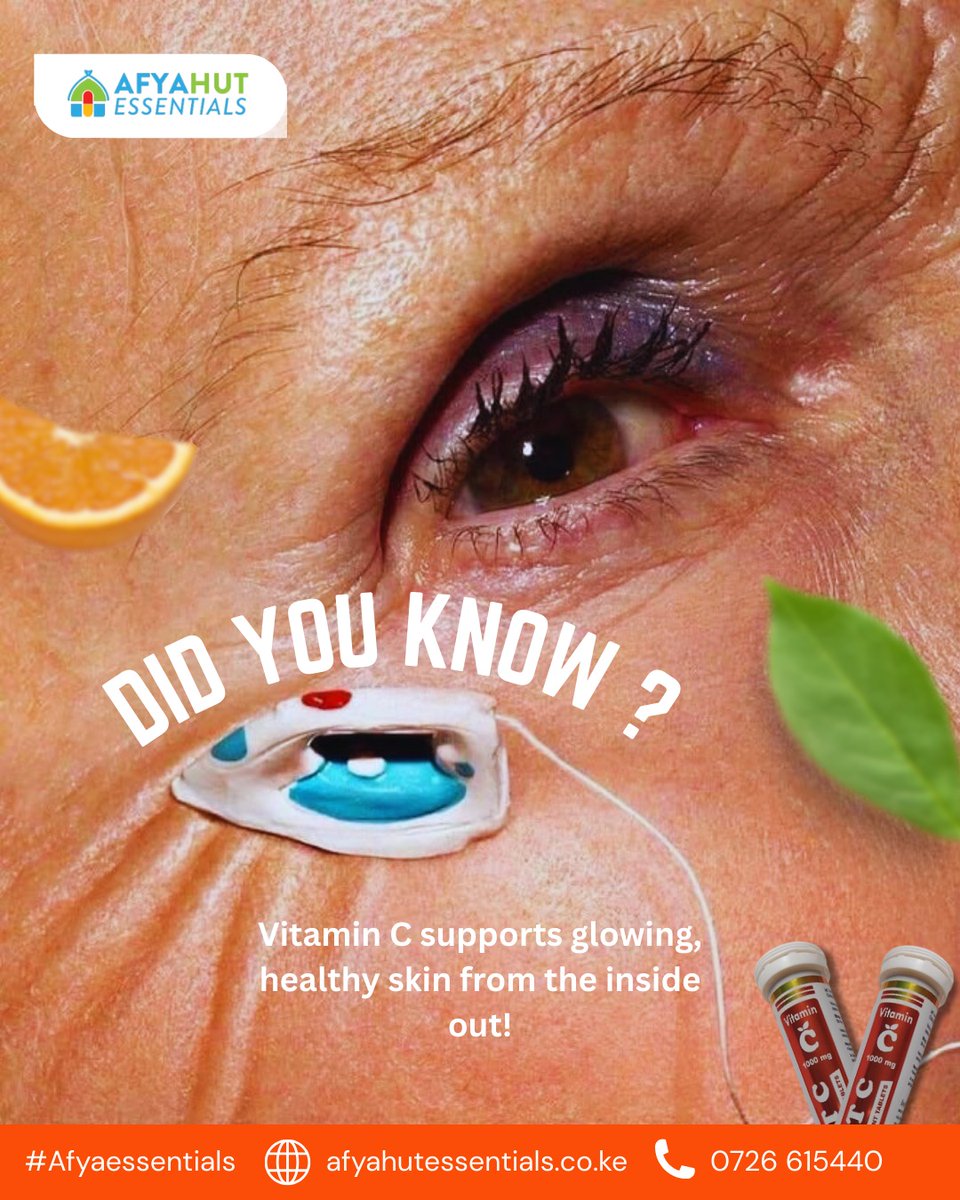 AfyaEssentials's tweet photo. What is Vitamin C? 🍊
It’s essential for your skin’s health — boosting collagen, fighting free radicals, and keeping you glowing. Take it daily and let your skin thank you!

#VitaminC #Supplements #AfyahutEssentials #SabuniSabuni #LindaJamii #CSKabogoDelivers #digitalfuture https://t.co/uKx83SF2yY