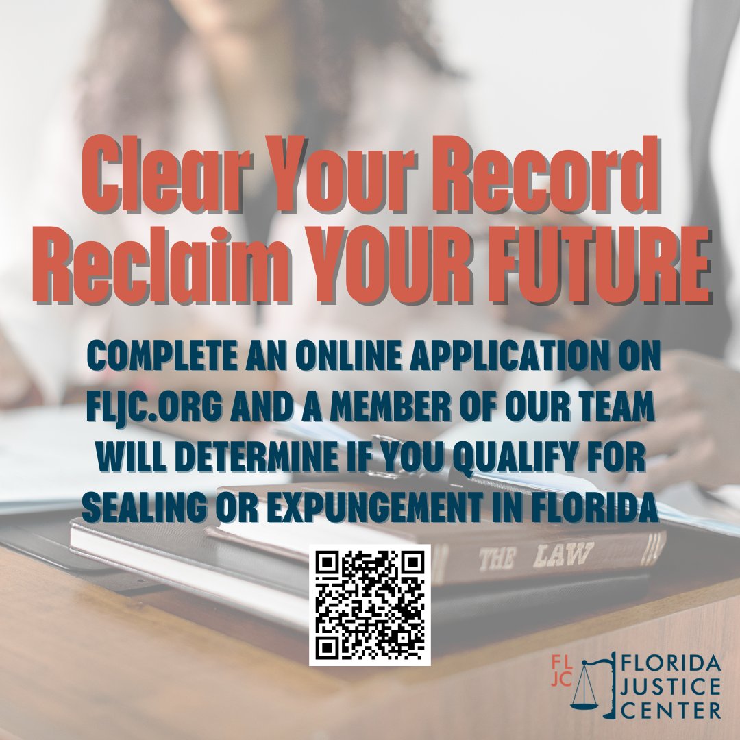 A past mistake shouldn't hold you back. At FLJC, we help people determine if they qualify for record sealing or expungement under Florida law.
Complete an online application at fljc.org to get started.