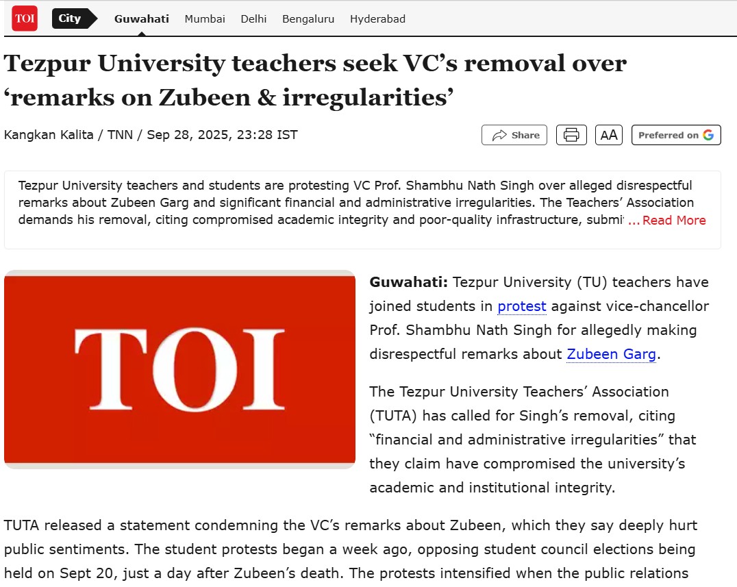 LicensedToQuiz's tweet photo. “Don't make things funny", TU VC Shambhu Nath Singh told students begging for a Zubeen Garg condolence. As Assam grieved, he mocked student's pain. #TezpurUniversity #ZubeenGarg #TUAlumni
@CMOfficeAssam
@PMOIndia
@rashtrapatibhvn  
@RajBhawanAssam
@EduMinOfIndia https://t.co/HM8HLd2GOA