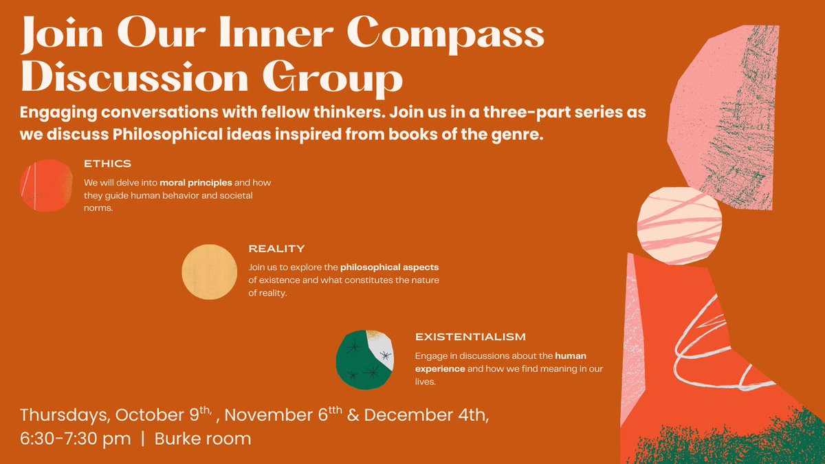 Engaging conversations with fellow thinkers. Join us on Thursdays, October 9th, November 13th, and December 4th, for a three-part series as we discuss philosophical ideas inspired by books in the genre.
📷Registration for October's class is bit.ly/InnerCompassOct
#PhilosophyTalk