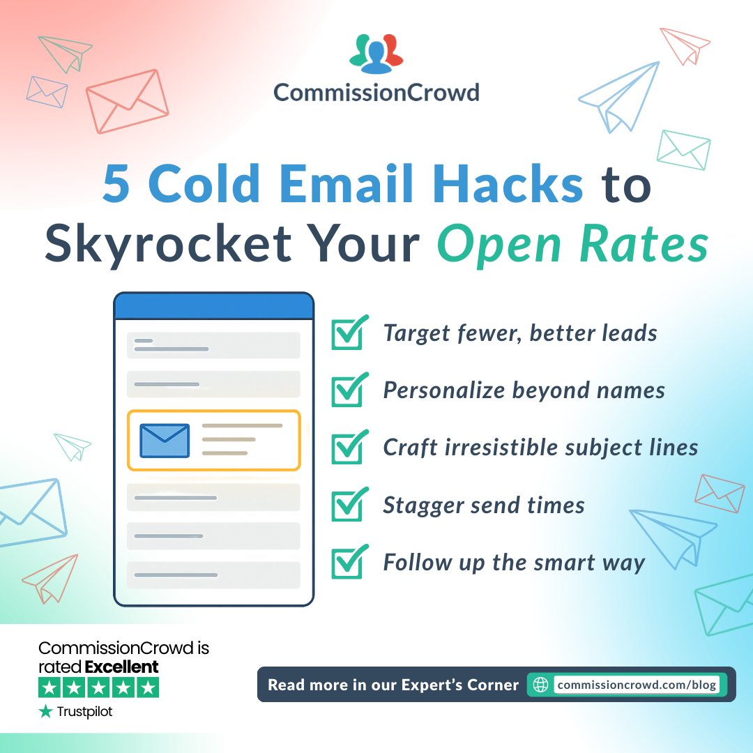 CommissionCrowd's tweet image. Your cold emails aren’t ignored because cold outreach is dead — they’re ignored because they blend in.

These 5 hacks from Justin McGill will help you stand out and get more opens.

🔗 bit.ly/42Smkli

#ColdEmailTips #SocialSelling #LeadGeneration #CommissionCrowd