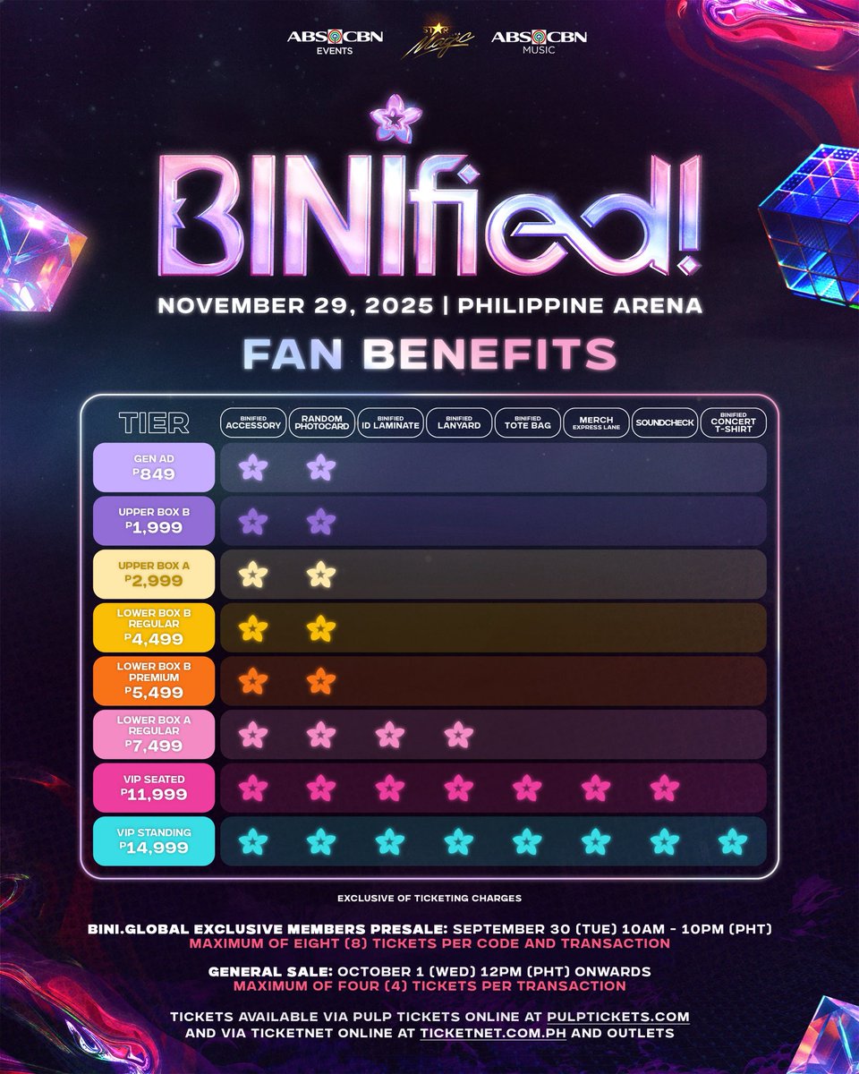 BLOOMS, READY NA BA KAYO?! 💗🎟️
PRE-SELLING for BINIFIED - BINI's Year End Party starts TOMORROW — EXCLUSIVE for our BINI Global Members! 💥💫

Unahan na ‘to! Kung ayaw mong ma-FOMO sa BINI-fied concert of the year, make sure you're ready to grab those tickets! 🎤

And guess